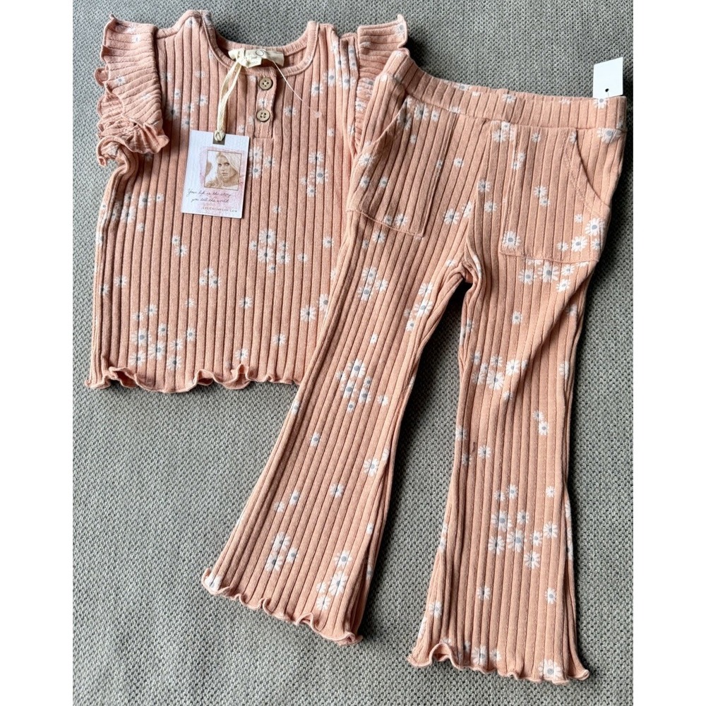 Jessica Simpson Toddler Girls 2Pc Outfit 24M Floral Rib Knit Bell Bottom Set NWT